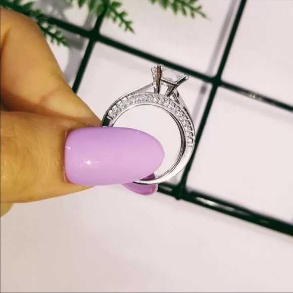 DIAMOND 925 SILVER PRINCESS CUT ENGAGEMENT RING - Picture 4 of 6